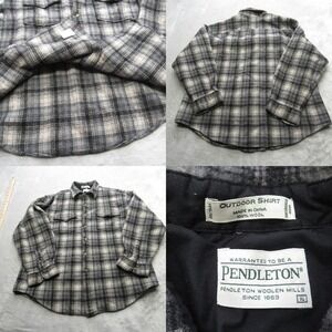 Pendleton Wool Flannel Shacket Womens XL Black Plaid Pockets Button Up Relaxed‎